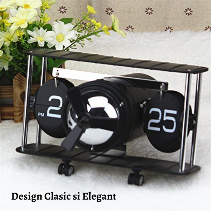 Ceas retro BRAGUS®, in forma de avion, analogic, design classic, intoarcere automata, din plastic [2]