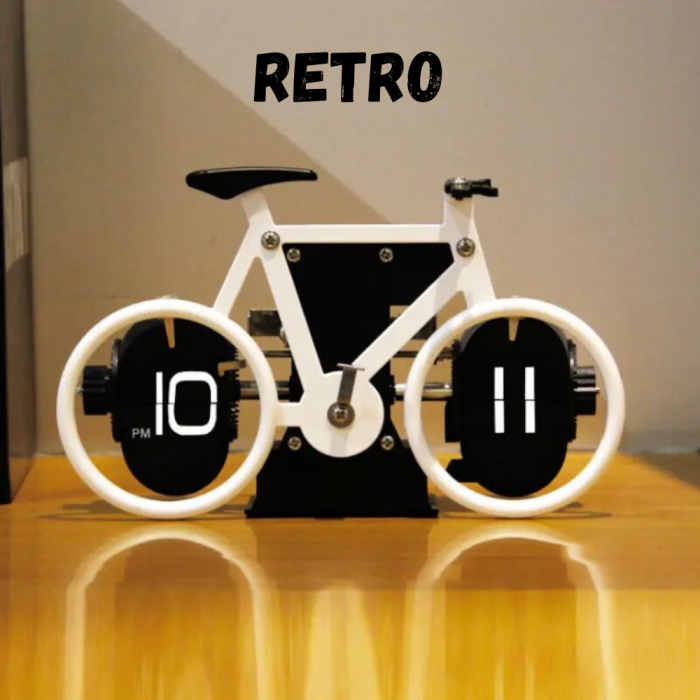 Ceas retro BRAGUS®, in forma de bicicleta, analogic, design classic, intoarcere automata, din metal, Alb [2]