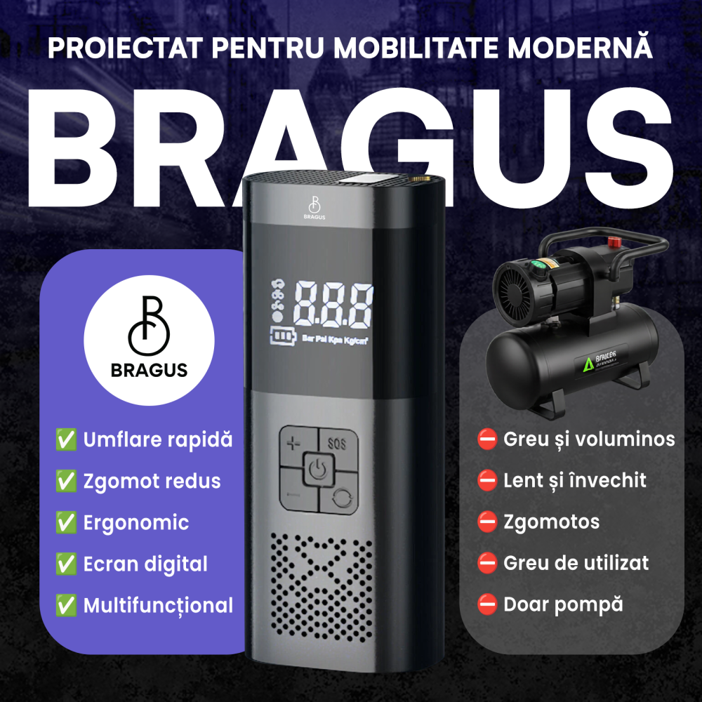 Compresor Auto Portabil, 3 in 1, Baterie 6000mAh Tip Powerbank, Digital, Manometru, Lanterna LED, 150PSI, Debit 20L, Pompa Aer Masina, 4 Accesorii, Incarcare USB, Umflare Roti, Minge, Bicicleta, Negru [7]