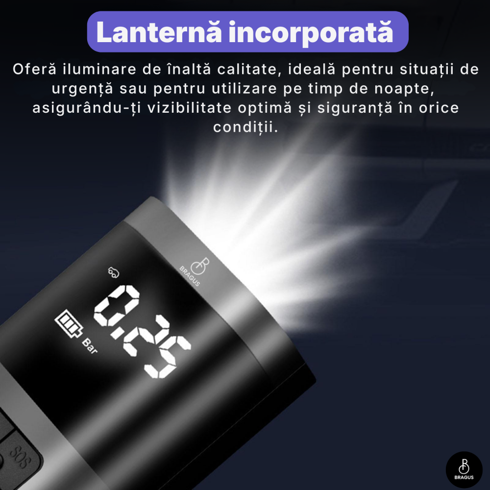 Compresor Auto Portabil, 3 in 1, Baterie 6000mAh Tip Powerbank, Digital, Manometru, Lanterna LED, 150PSI, Debit 20L, Pompa Aer Masina, 4 Accesorii, Incarcare USB, Umflare Roti, Minge, Bicicleta, Negru [11]