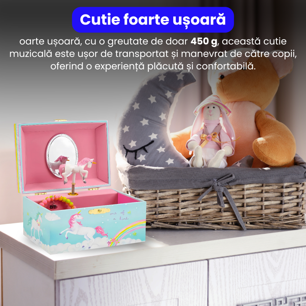 Cutie muzicala BRAGUS®, cu unicorn, pentru depozitarea bijuteriilor, recomandata copiilor cu varsta de peste 3 ani, interior roz [6]