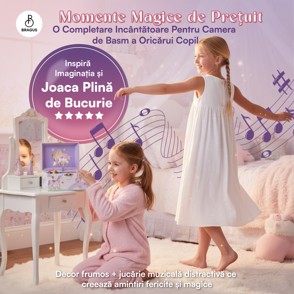 Cutie muzicala BRAGUS®, cu unicorn, pentru depozitarea bijuteriilor, recomandata copiilor cu varsta de peste 3 ani, interior mov [8]