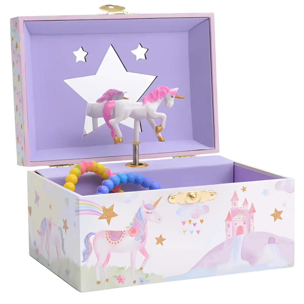 Cutie muzicala BRAGUS®, cu unicorn, pentru depozitarea bijuteriilor, recomandata copiilor cu varsta de peste 3 ani, interior mov [1]