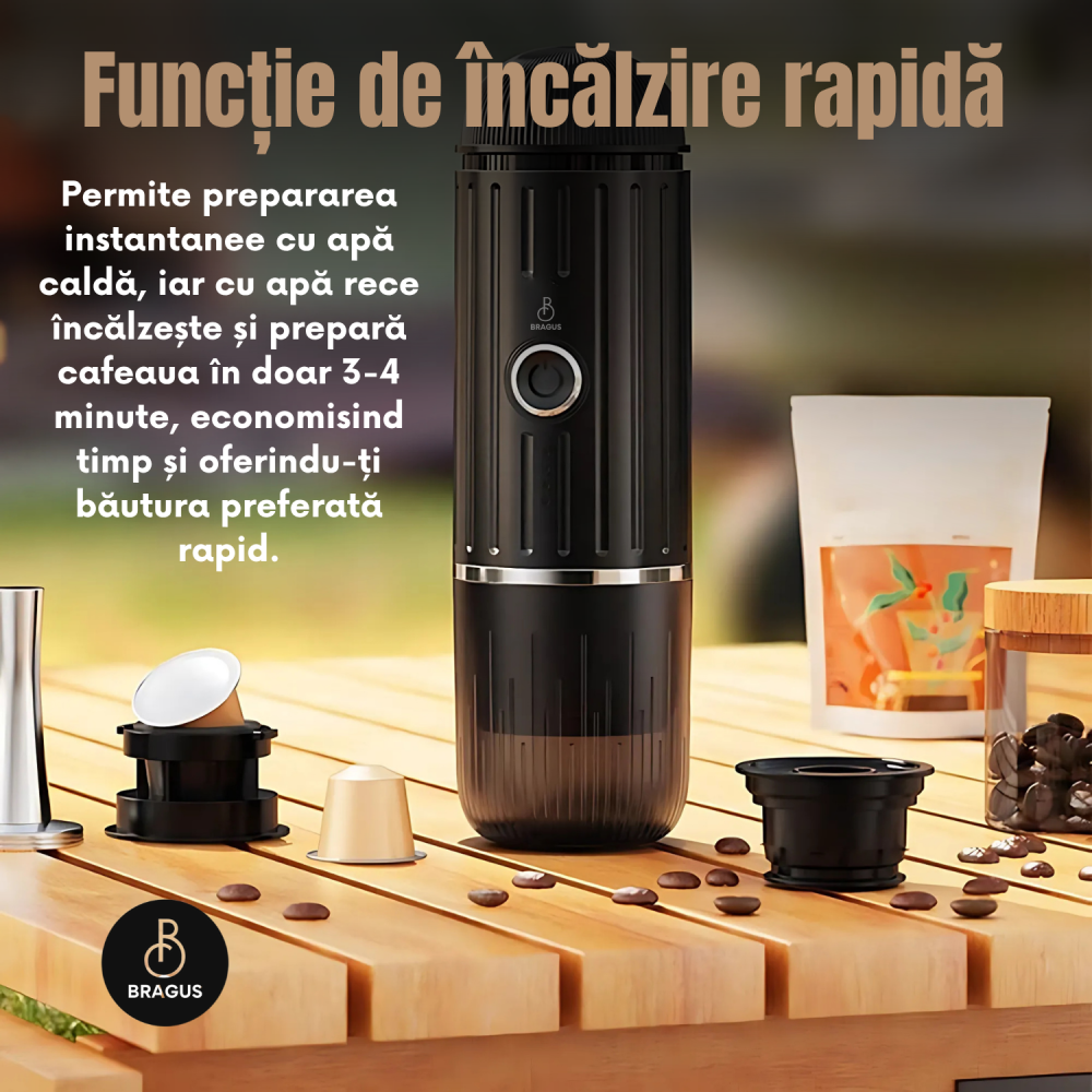 Espressor Portabil 2 in 1, Premium, Cafea Macinata sau Capsule, Reincarcabil, Presiune 19 Bari, Baterie 7500mAh, Aparat de Cafea Portabil, Functie Incalzire Integrata, Incarcare Rapida, Design Modern [12]