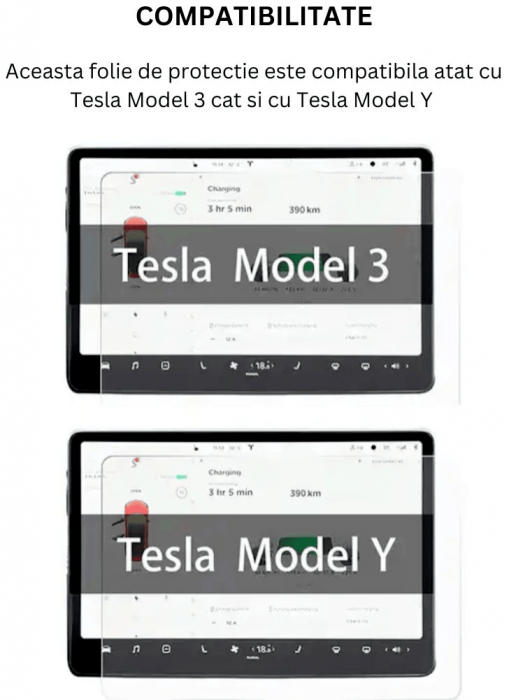 Folie de protectie pentru tableta Tesla, cu kit pentru montaj inclus, compatibila Model 3 2021-2023 / Model Y 2021-2024, anti-zgarieturi, BRAGUS®, transparenta [3]