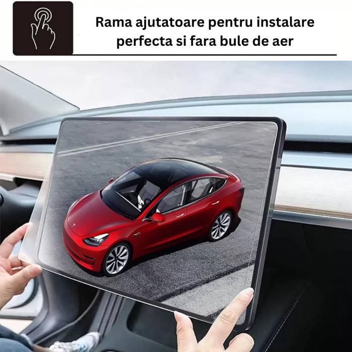 Folie de protectie pentru tableta Tesla, cu kit pentru montaj inclus, compatibila Model 3 2021-2023 / Model Y 2021-2024, anti-zgarieturi, BRAGUS®, transparenta [2]