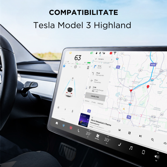 Folie de protectie pentru tableta Tesla, cu kit pentru montaj inclus, compatibila Model 3 Highland, anti-zgarieturi, BRAGUS®, transparenta [3]
