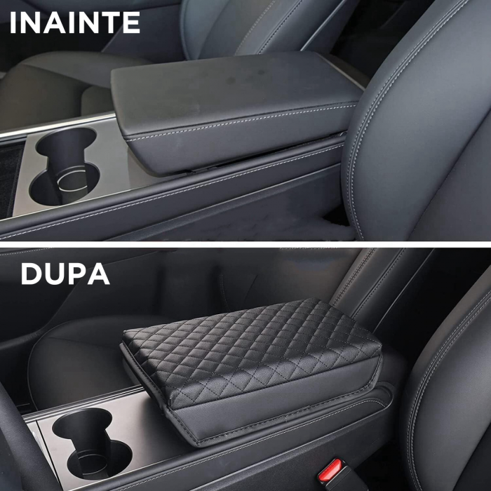Husa pentru cotiera auto, compatibila cu Tesla Model 3 Highland, din piele ecologica, BRAGUS®, neagra [4]