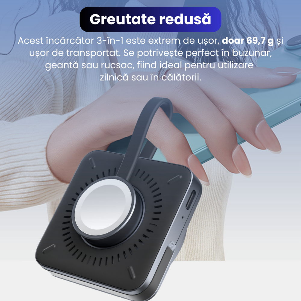 Incarcator Wireless 3 in 1, Incarcare Simultana 3 Dispozitive, Incarcator Telefon Portabil, Tehnologie MagSafe, Incarcare Rapida 15W, Incarcator Wireless, Compatibil iPhone, Apple Watch, AirPods, Gri [6]