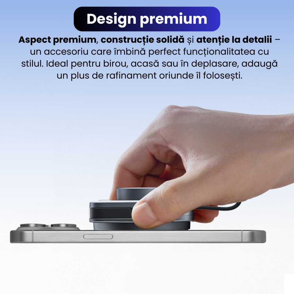 Incarcator Wireless 3 in 1, Incarcare Simultana 3 Dispozitive, Incarcator Telefon Portabil, Tehnologie MagSafe, Incarcare Rapida 15W, Incarcator Wireless, Compatibil iPhone, Apple Watch, AirPods, Gri [7]