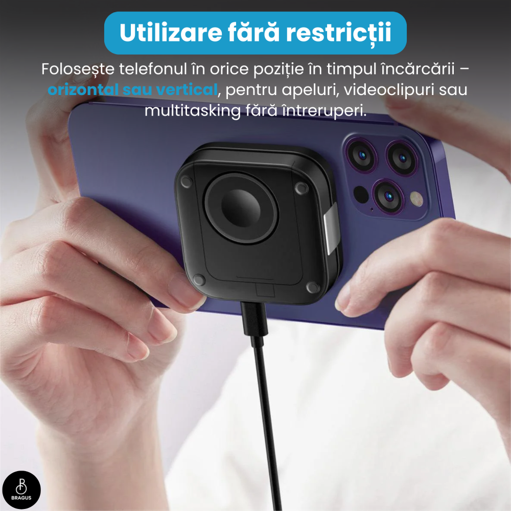 Incarcator Wireless 3 in 1, BRAGUS, Incarcare Simultana 3 Dispozitive, Incarcator Telefon Portabil, Tehnologie MagSafe, Reglabil, Incarcator Multiport Wireless, Compatibil iPhone, Apple Watch, AirPods [11]
