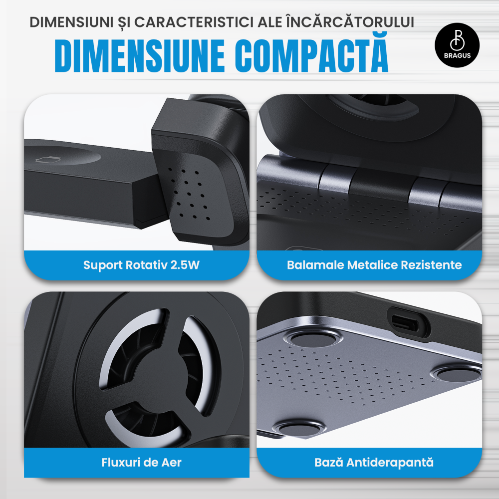 Incarcator Wireless 3 in 1, Incarcare Simultana 3 Dispozitive, Fast Charge 15W, Functie Racire Integrata, Tehnologie MagSafe, Protejeaza Bateria, QI2, Pliabil, Compact, Portabil, Compatibil Apple [5]