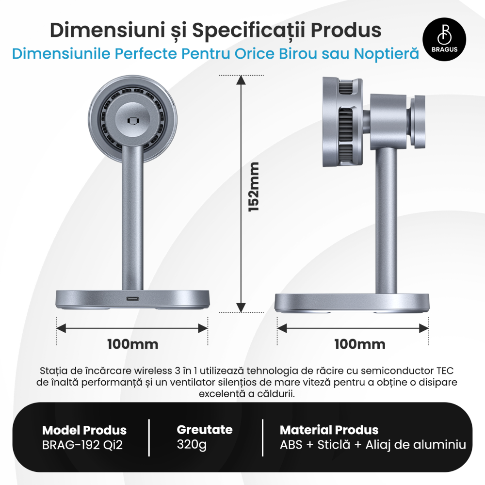Incarcator Wireless 3 in 1, Incarcare Simultana 3 Dispozitive, Functie Racire Integrata, Tehnologie MagSafe, Protejeaza Bateria, Fast Charge 15W, QI2, Incarcator Multiport Wireless, Compatibil Apple [3]