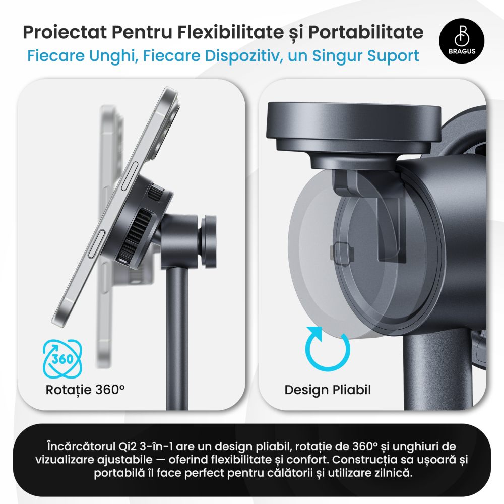 Incarcator Wireless 3 in 1, Incarcare Simultana 3 Dispozitive, Functie Racire Integrata, Tehnologie MagSafe, Protejeaza Bateria, Fast Charge 15W, QI2, Incarcator Multiport Wireless, Compatibil Apple [5]