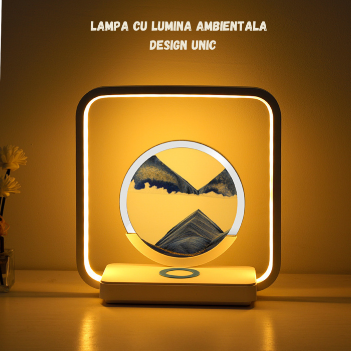 Lampa LED cu incarcare wireless 15W pentru smartphone, luminozitate ajustabila, 3 tonuri de lumina, alimentare prin USB, ornament cu nisip miscator, material ABS, BRAGUS® [3]