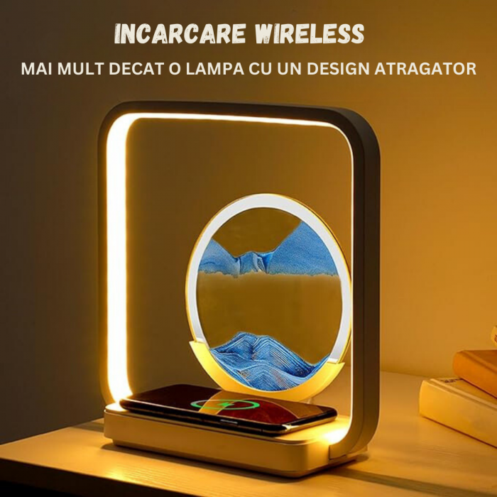 Lampa LED cu incarcare wireless 15W pentru smartphone, luminozitate ajustabila, 3 tonuri de lumina, alimentare prin USB, ornament cu nisip miscator, material ABS, BRAGUS® [5]