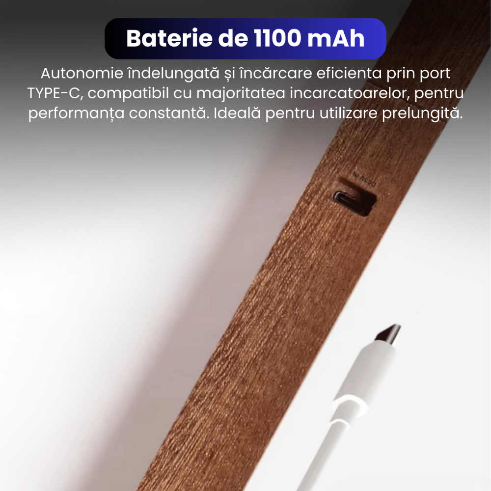 Lampa LED de birou BRAGUS, cu magnet, unghi 360° ajustabil, comutator tactil, 3 trepte de lumina, acumulator 1100 mAh, reincarcabila prin USB, lemn masiv [4]