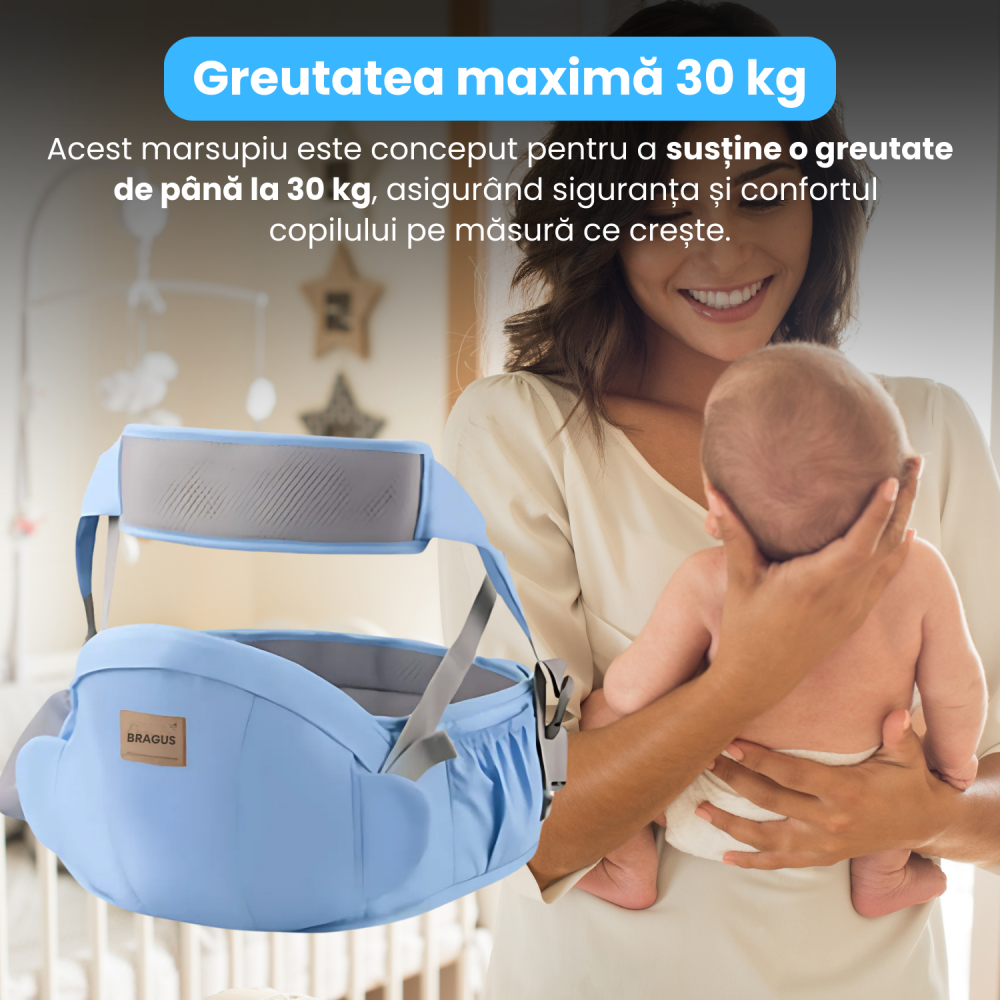 Marsupiu Bebelusi, BRAGUS, Port-Bebe Multifunctional, Tip Centura cu Scaunel, Suport Corect Bebelusi, Reglabil, Buzunare pentru Depozitare, Ergonomic, Materiale de Calitate, Greutate Maxima 15 kg [5]
