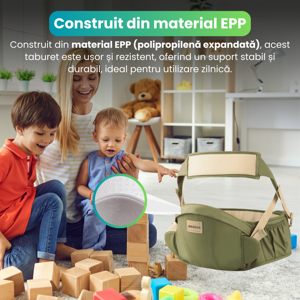 Marsupiu Bebelusi, BRAGUS, Port-Bebe Multifunctional, Tip Centura cu Scaunel, Suport Corect Bebelusi, Reglabil, Buzunare pentru Depozitare, Ergonomic, Materiale de Calitate, Greutate Maxima 15 kg [6]