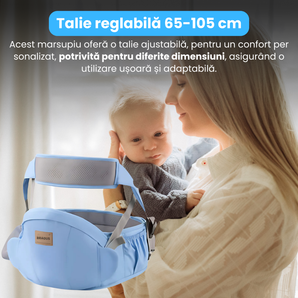 Marsupiu Bebelusi, BRAGUS, Port-Bebe Multifunctional, Tip Centura cu Scaunel, Suport Corect Bebelusi, Reglabil, Buzunare pentru Depozitare, Ergonomic, Materiale de Calitate, Greutate Maxima 15 kg [7]