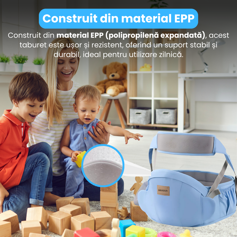 Marsupiu Bebelusi, BRAGUS, Port-Bebe Multifunctional, Tip Centura cu Scaunel, Suport Corect Bebelusi, Reglabil, Buzunare pentru Depozitare, Ergonomic, Materiale de Calitate, Greutate Maxima 15 kg [6]