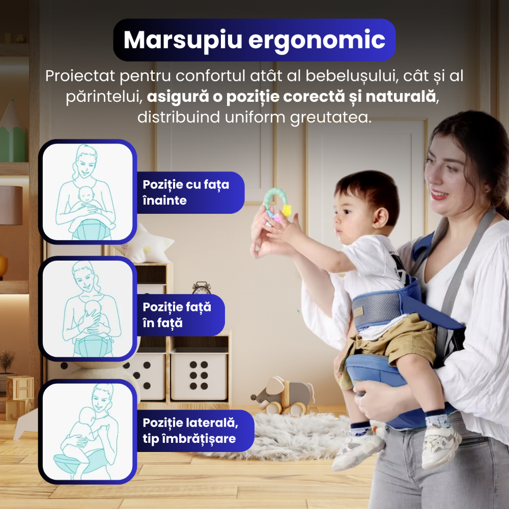 Marsupiu Bebelusi, BRAGUS, Port-Bebe Multifunctional, Tip Centura cu Scaunel, Suport Corect Bebelusi, Reglabil, Buzunare pentru Depozitare, Ergonomic, Materiale de Calitate, Greutate Maxima 15 kg [2]