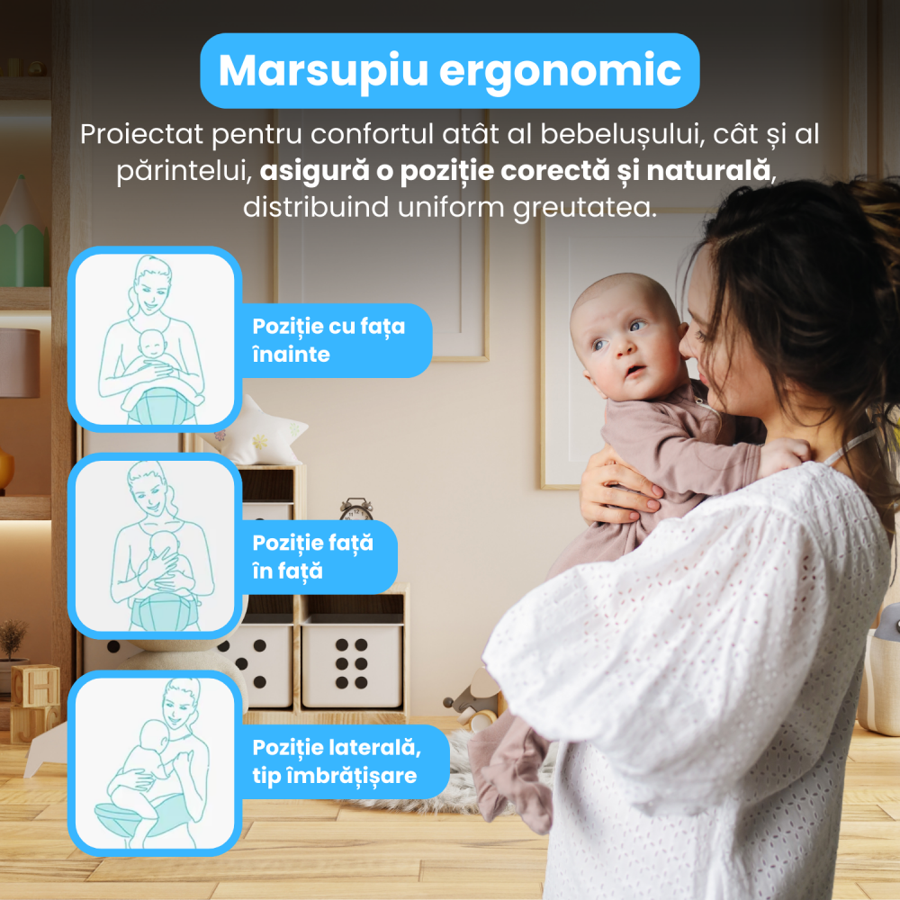 Marsupiu Bebelusi, BRAGUS, Port-Bebe Multifunctional, Tip Centura cu Scaunel, Suport Corect Bebelusi, Reglabil, Buzunare pentru Depozitare, Ergonomic, Materiale de Calitate, Greutate Maxima 15 kg [2]