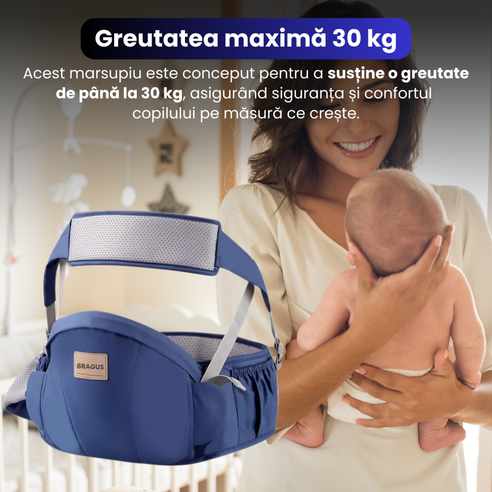 Marsupiu Bebelusi, BRAGUS, Port-Bebe Multifunctional, Tip Centura cu Scaunel, Suport Corect Bebelusi, Reglabil, Buzunare pentru Depozitare, Ergonomic, Materiale de Calitate, Greutate Maxima 15 kg [5]