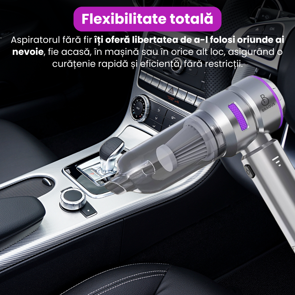 Mini Aspirator Auto Portabil, 16000 PA, Baterie 6000mAh, 100W, 90000RPM, Autonomie 30min, Aspirare, Suflare, Vacuum, 3 Viteze, 9 Accesorii, 3 Filtre HEPA Reutilizabile, Pentru Masina si Casa [6]