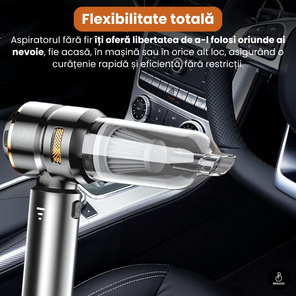 Mini Aspirator Auto Portabil, 16000 PA, Baterie 6000mAh, 100W, 90000RPM, Autonomie 30min, Aspirare, Suflare, Vacuum, 3 Viteze, 9 Accesorii, 3 Filtre HEPA Reutilizabile, Pentru Masina si Casa [13]