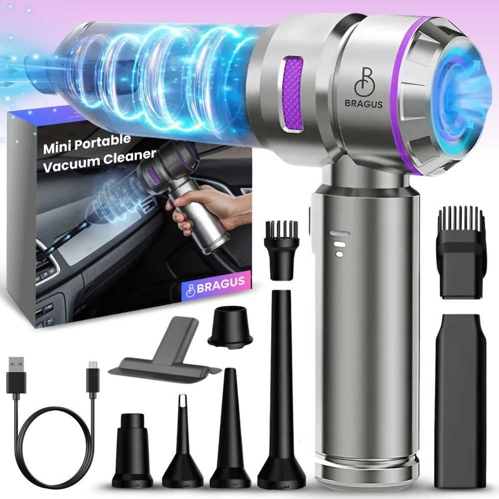 Mini Aspirator Auto Portabil, 16000 PA, Baterie 6000mAh, 100W, 90000RPM, Autonomie 30min, Aspirare, Suflare, Vacuum, 3 Viteze, 9 Accesorii, 3 Filtre HEPA Reutilizabile, Pentru Masina si Casa [1]