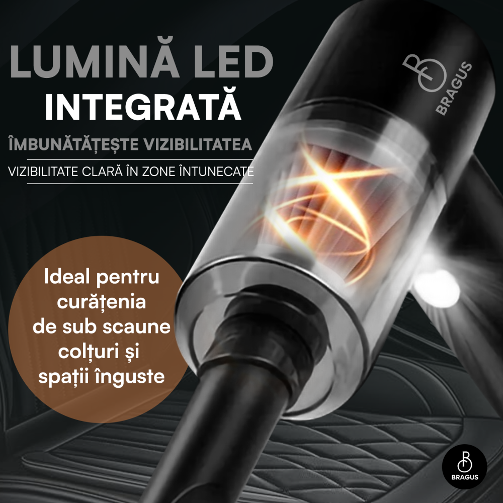Mini Aspirator Auto Portabil, Acumulator 2400mAh, 9000Pa, 120W, Autonomie 30min, 2 in 1 Aspirare Suflare, Vidare, Umflare, LED, Filtru HEPA, 3 Filtre Incluse, pentru Masina si Casa, Incarcare USB [8]