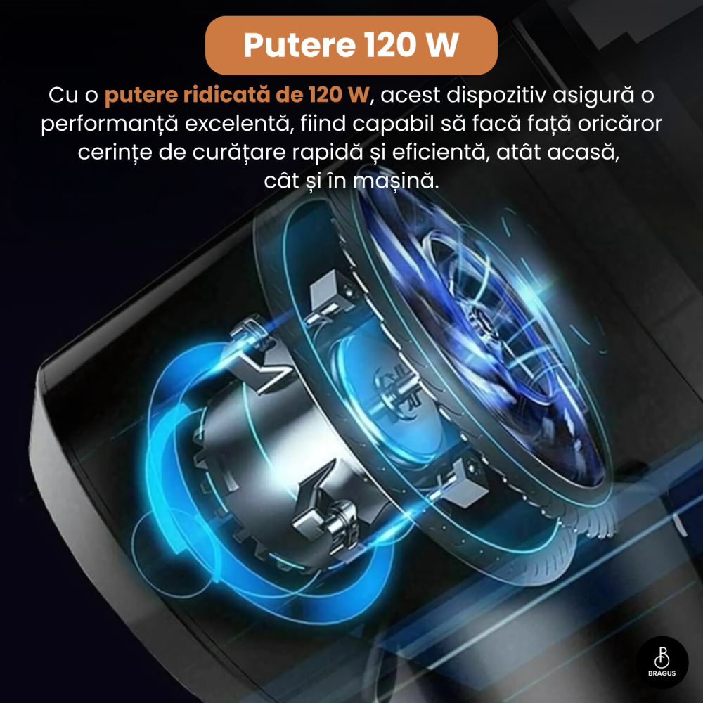 Mini Aspirator Auto Portabil, Acumulator 2400mAh, 9000Pa, 120W, Autonomie 30min, 2 in 1 Aspirare Suflare, Vidare, Umflare, LED, Filtru HEPA, 3 Filtre Incluse, pentru Masina si Casa, Incarcare USB [13]