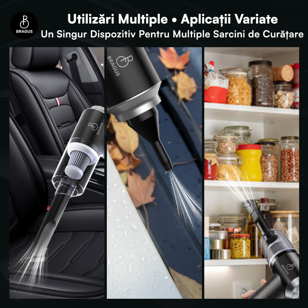 Mini Aspirator Auto Portabil, Acumulator 2400mAh, 9000Pa, 120W, Autonomie 30min, 2 in 1 Aspirare Suflare, Vidare, Umflare, LED, Filtru HEPA, 3 Filtre Incluse, pentru Masina si Casa, Incarcare USB [7]