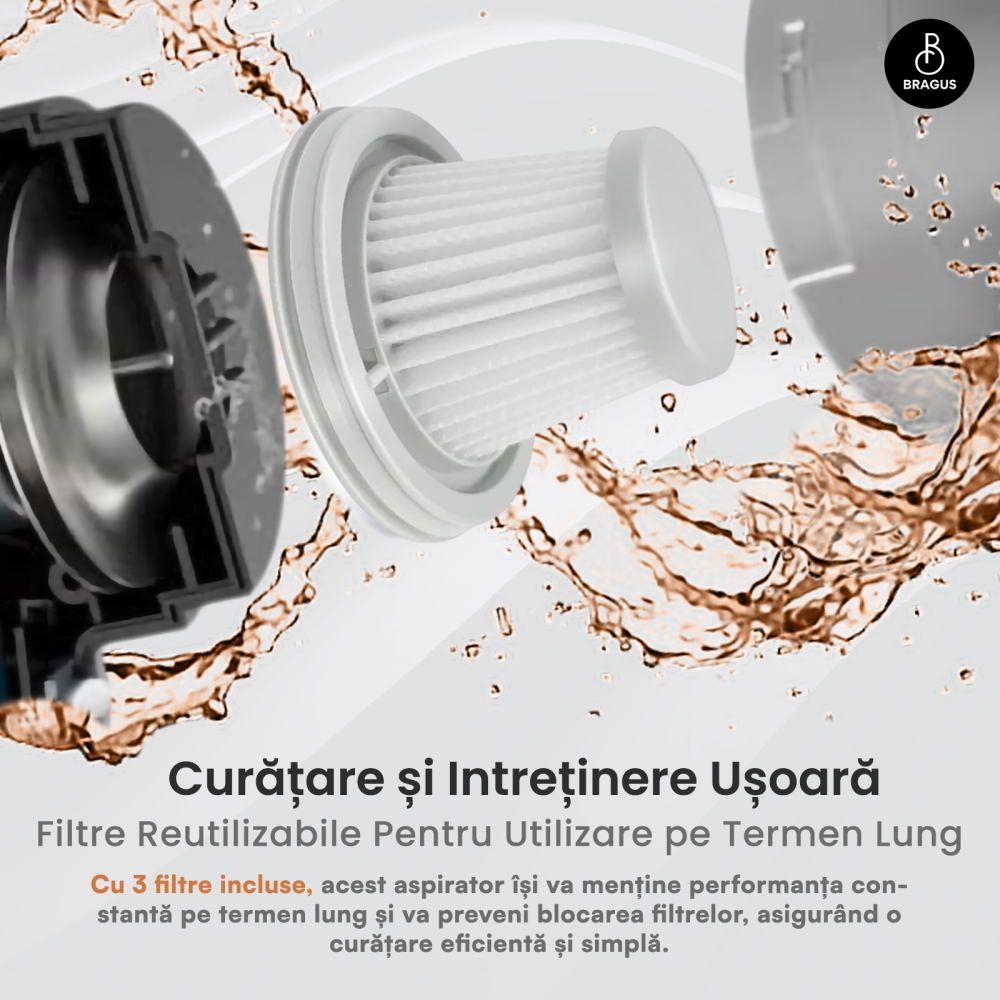 Mini Aspirator Auto Portabil, Acumulator 2400mAh, 9000Pa, 120W, Autonomie 30min, 2 in 1 Aspirare Suflare, Vidare, Umflare, LED, Filtru HEPA, 3 Filtre Incluse, pentru Masina si Casa, Incarcare USB [6]