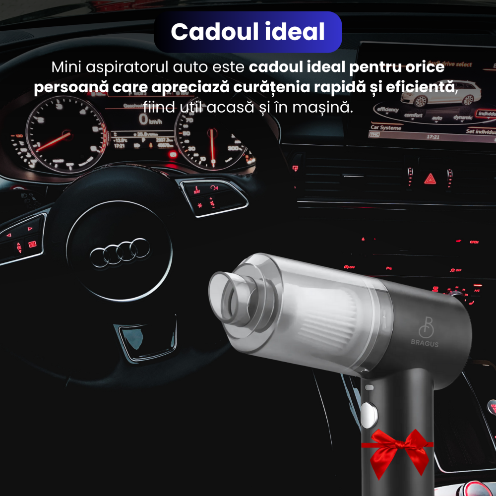 Mini Aspirator Auto Portabil, Acumulator 2400mAh, 9000Pa, 120W, Autonomie 30min, 2 in 1 Aspirare Suflare, Vidare, Umflare, LED, Filtru HEPA, 3 Filtre Incluse, pentru Masina si Casa, Incarcare USB [7]