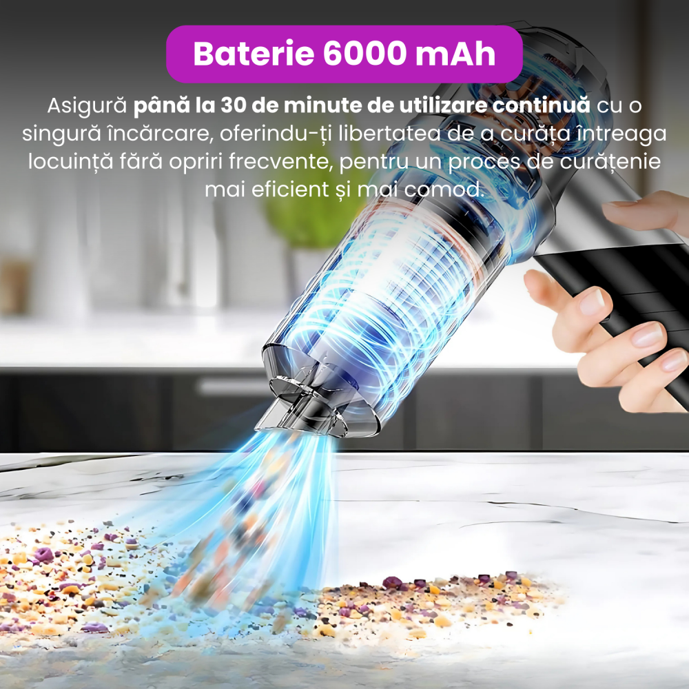 Mini Aspirator Portabil, BRAGUS, Pliabil, 15000Pa, 100W, Baterie 6000mAh, Autonomie 30min, 2in1 Aspirare si Suflare, Vidare, Umflare, 8 Accesorii, 3 Viteze, Filtru HEPA Reutilizabil, 3 Filtre Incluse [4]