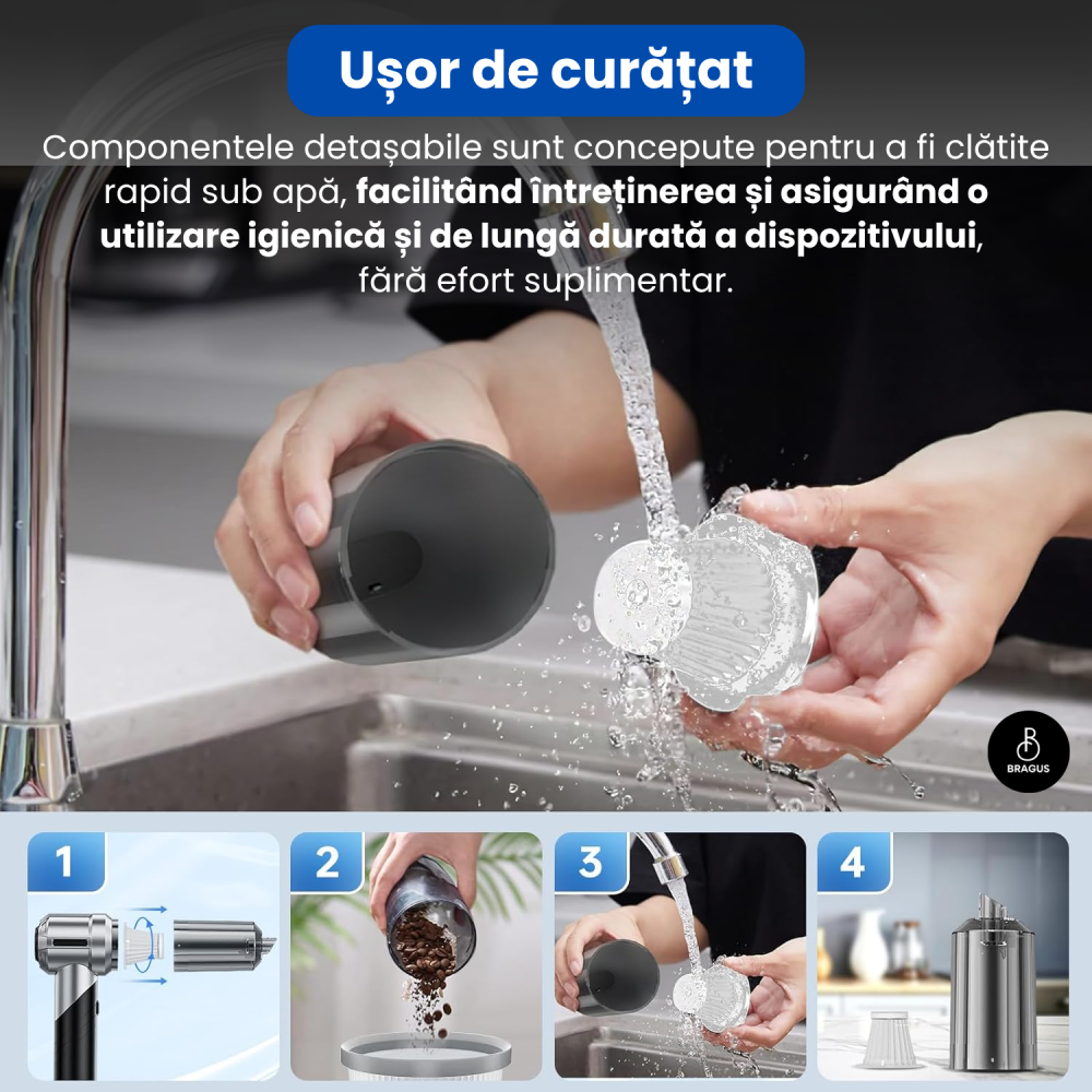 Mini Aspirator Portabil, BRAGUS, Pliabil, 15000Pa, 100W, Baterie 6000mAh, Autonomie 30min, 2in1 Aspirare si Suflare, Vidare, Umflare, 8 Accesorii, 3 Viteze, Filtru HEPA Reutilizabil, 3 Filtre Incluse [13]