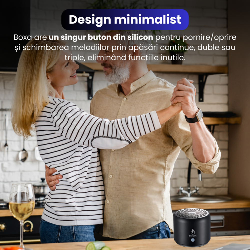 Boxa Portabila Mini, BRAGUS, Boxa Bluetooth 5.0, Rezistenta la Apa IPX7 si Praf, Baterie 700mAh, Autonomie 17h, Bass Puternic, Calitate Audio Excelenta, Stereo, Husa Protectie Inclusa, Wireless, 175g [4]