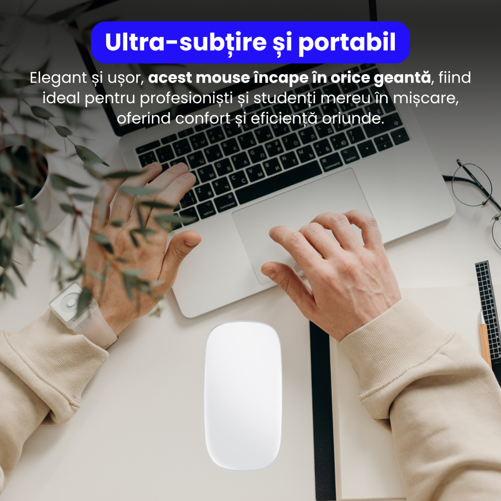 Mouse Wireless cu Gesturi, BRAGUS, Reincarcabil USB-C, Ultra Subtire, 1600 dpi, 68gr, Mouse Touch cu Gesturi, Silentios, Design Elegant, Compact, Mouse fara fir, Compatibil cu Laptop, Telefon, Tableta [3]