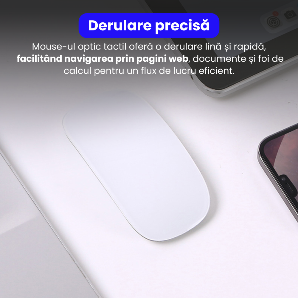 Mouse Wireless cu Gesturi, BRAGUS, Reincarcabil USB-C, Ultra Subtire, 1600 dpi, 68gr, Mouse Touch cu Gesturi, Silentios, Design Elegant, Compact, Mouse fara fir, Compatibil cu Laptop, Telefon, Tableta [7]