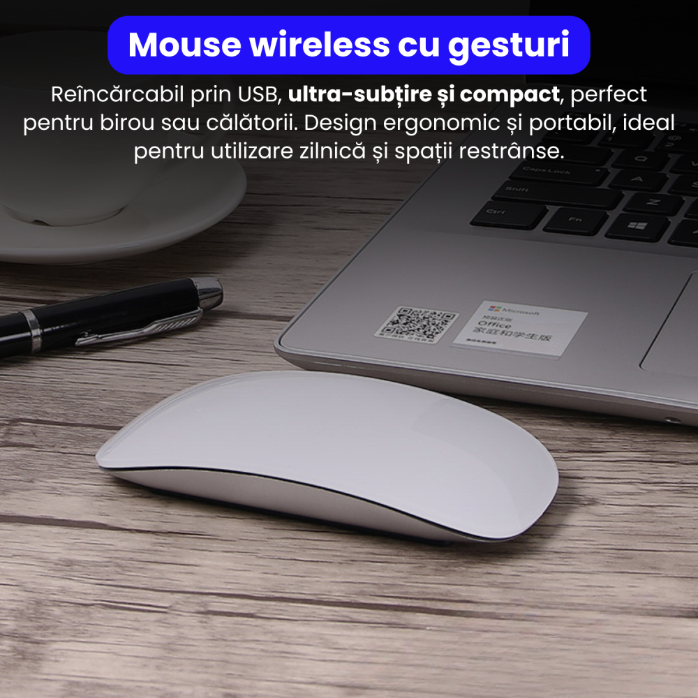 Mouse Wireless cu Gesturi, BRAGUS, Reincarcabil USB-C, Ultra Subtire, 1600 dpi, 68gr, Mouse Touch cu Gesturi, Silentios, Design Elegant, Compact, Mouse fara fir, Compatibil cu Laptop, Telefon, Tableta [2]