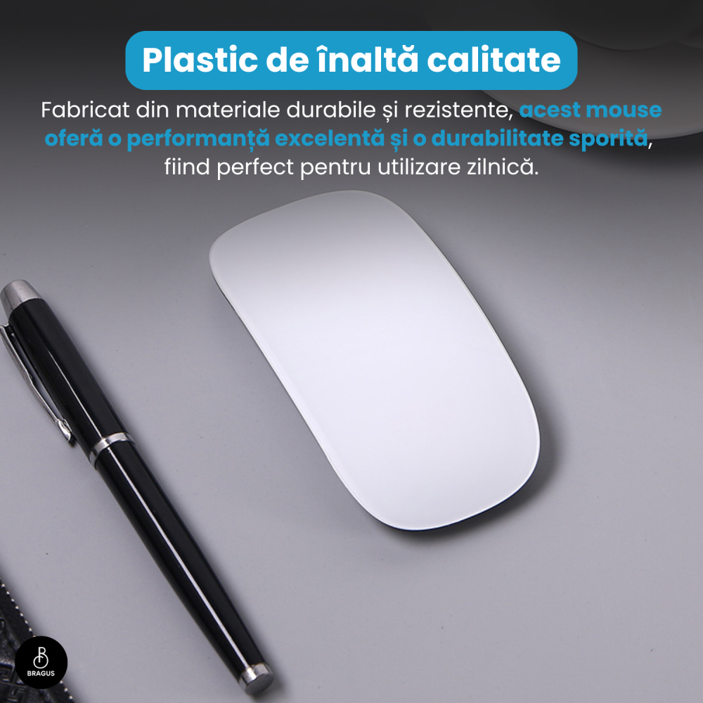 Mouse Wireless cu Gesturi, BRAGUS, Reincarcabil USB-C, Ultra Subtire, 1600 dpi, 68gr, Mouse Touch cu Gesturi, Silentios, Design Elegant, Compact, Mouse fara fir, Compatibil cu Laptop, Telefon, Tableta [12]