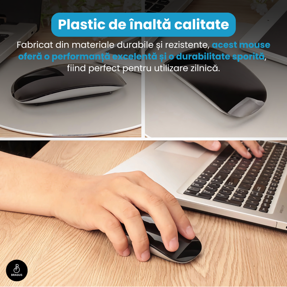 Mouse Wireless cu Gesturi, BRAGUS, Reincarcabil USB-C, Ultra Subtire, 1600 dpi, 68gr, Mouse Touch cu Gesturi, Silentios, Design Elegant, Compact, Mouse fara fir, Compatibil cu Laptop, Telefon, Tableta [12]