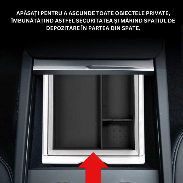 Organizator auto BRAGUS®, pentru consola centrala Tesla, cu 3 compartimente pentru depozitare, compatibil Model 3 Highland, din plastic, negru [4]