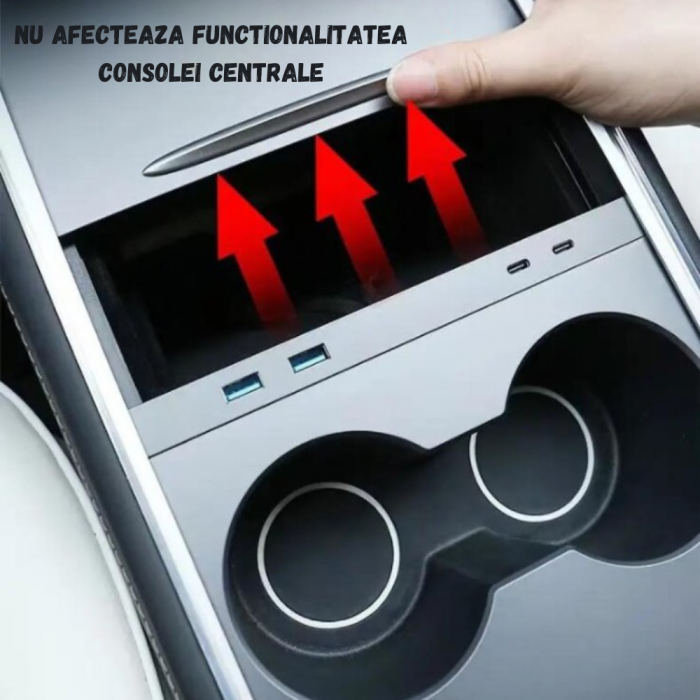 Panou extensie cu 4 porturi, 2xUSB A si 2xUSB C, fara lumina ambientala, compatibil Tesla Model 3, Tesla Model Y, 2021-2023, integrat in consola centrala, BRAGUS®, Gri [3]