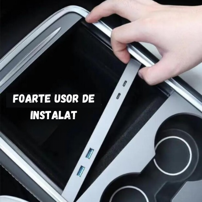 Panou extensie cu 4 porturi, 2xUSB A si 2xUSB C, fara lumina ambientala, compatibil Tesla Model 3, Tesla Model Y, 2021-2023, integrat in consola centrala, BRAGUS®, Gri [2]