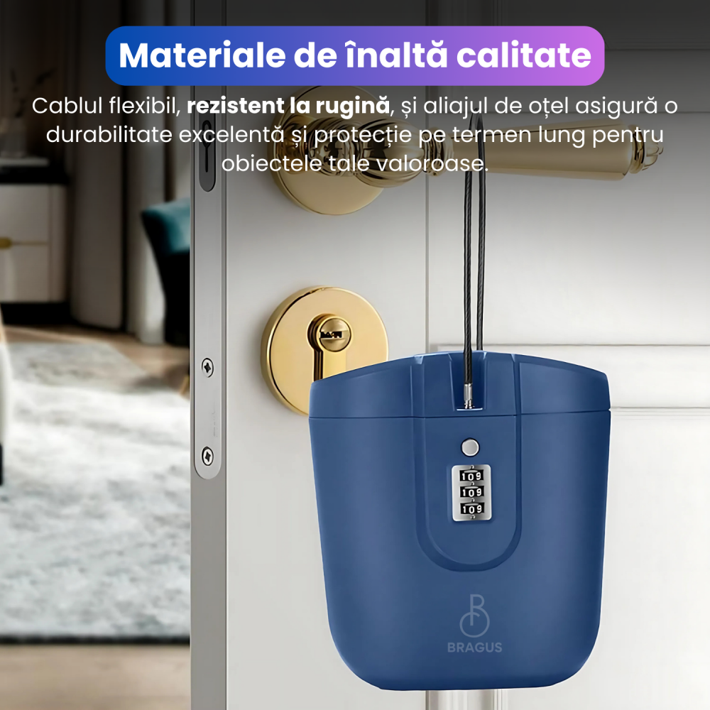 Seif Portabil Tip Geanta, Ideal pentru Calatorie, Cod din 3 Cifre, Seif Secret, Cablu Retractabil din Otel, Spatiu Generos, Seif Antifurt Portabil, Seif Plaja, Voiaj, Geanta Antifurt Rezistenta la Apa [4]