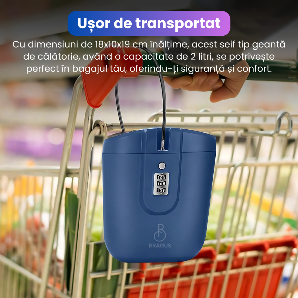 Seif Portabil Tip Geanta, Ideal pentru Calatorie, Cod din 3 Cifre, Seif Secret, Cablu Retractabil din Otel, Spatiu Generos, Seif Antifurt Portabil, Seif Plaja, Voiaj, Geanta Antifurt Rezistenta la Apa [5]