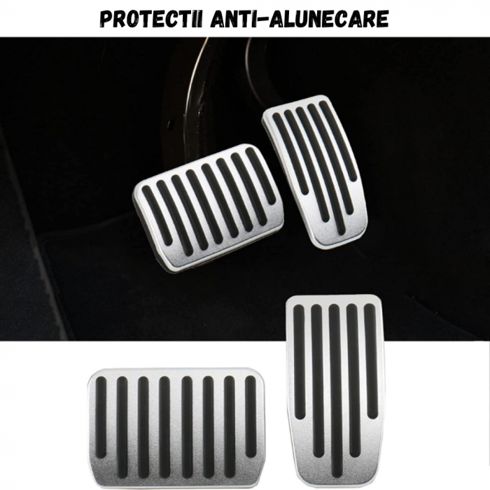Set 2 ornamente din aluminiu pentru pedale, compatibil cu Tesla Model 3/Y, 2021-2024, Model 3 Highland, anti-alunecare, cu striatii din cauciuc solid, BRAGUS®, gri [5]